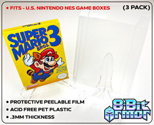 3 Box Protectors for Nintendo NES Video Game Boxes Clear Display Cases